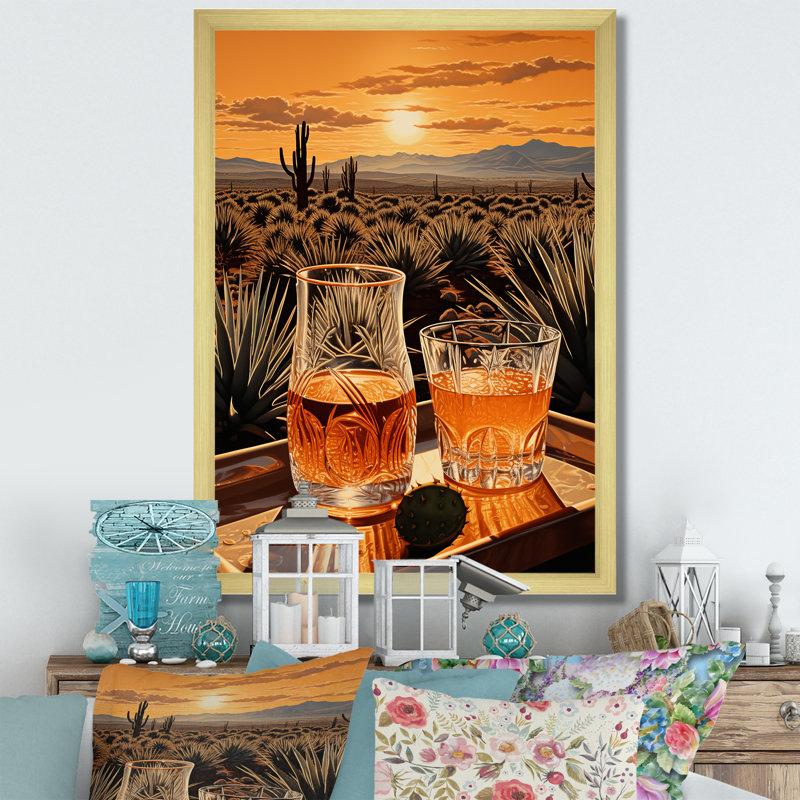 Orange orange, art mexicain, tequila, lever de soleil - reproduction d'art sur toile encadrée, H 40 po x l 30 po x P 1,5 po