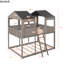 Lit double superposé au-dessus d'un lit double avec toit, fenêtre, garde-corps, gris antique pour chambre à coucher-130040639