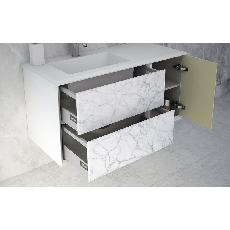 Base de meuble-lavabo de salle de bain simple 14 po pierre seulement Walbrook, Blanc mat / blanc