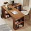Bureau en bois massif en forme de L noyer clair-350541417