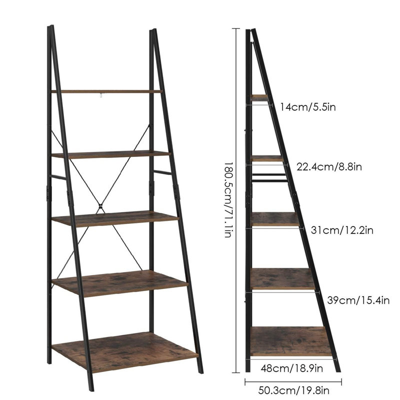 Roselyn 180.5 cm H x 60 cm W Iron Ladder Bookcase, Black/Vintage