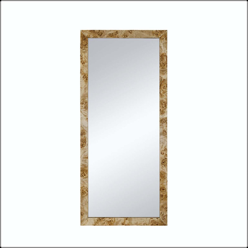 Burl Wood Rectangle Floor Mirror with Visible Grain Details