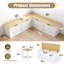 Banc de rangement en L de 63 po, banc de coin-repas avec rangement caché, banc de coin en bois, ensemble de table de coin-repas pour vestibule, salle à manger, cuisine (chêne et blanc)-133418595