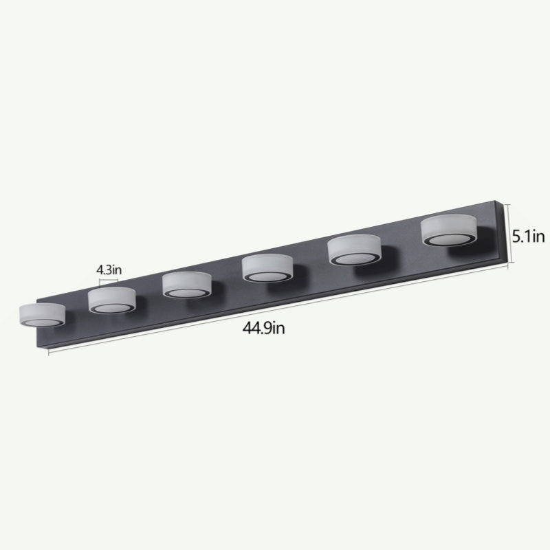 Luminaire de salle de bain à DEL 6 lumières DEL noir moderne pour salle de bain
