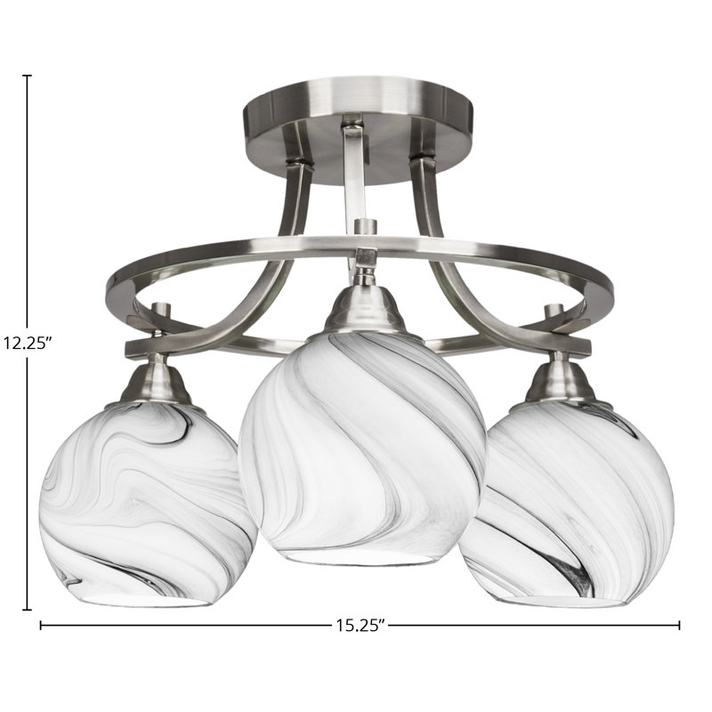 Aleinah 3 Light Semi-Flush Shown In Brushed Nickel Finish With 5.75" Onyx Swirl Glass