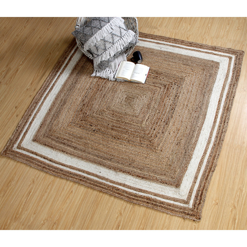 Foster Striped Jute / Sisal Hand Woven Area Rug, Square 150cm