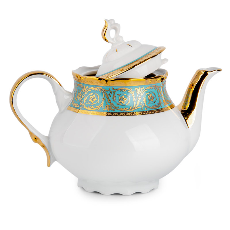 Elegant White and Gold Porcelain Teapot with Floral Design