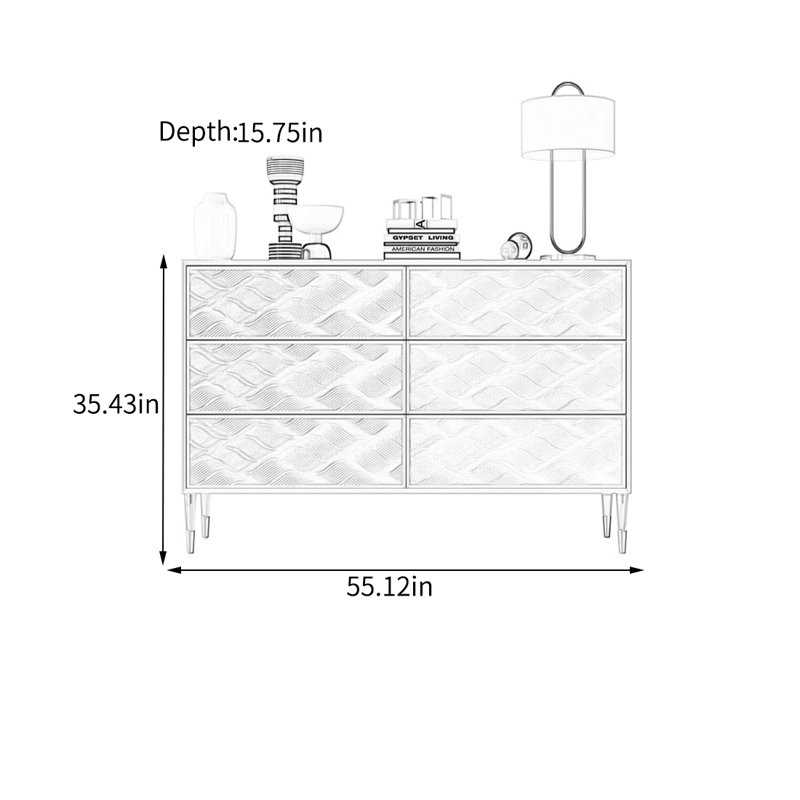 Six-Drawer Sideboard with Elegant Crystal Legs