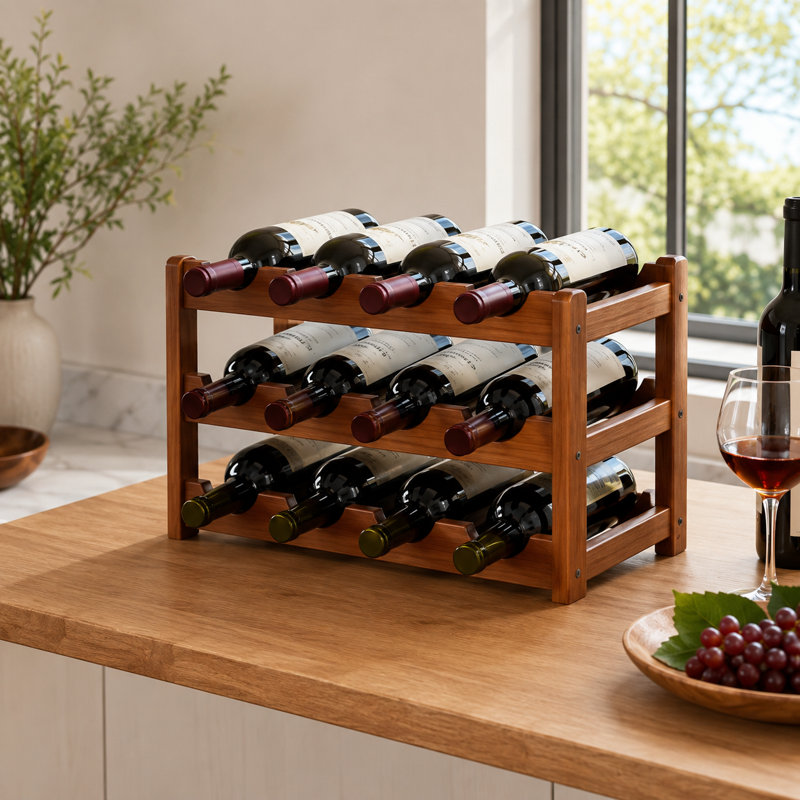 Support à vin à 3 niveaux pour 12 bouteilles, porte-bouteilles à poser sur pied avec rainures