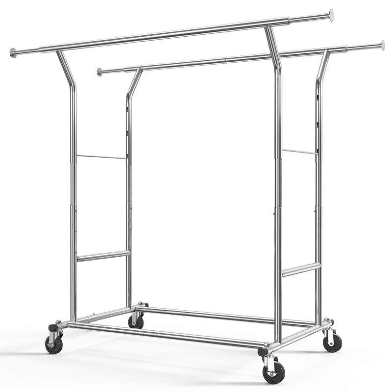 Heavy Duty Clothes Rail, Extendable Hanging Rack with Lockable Wheels