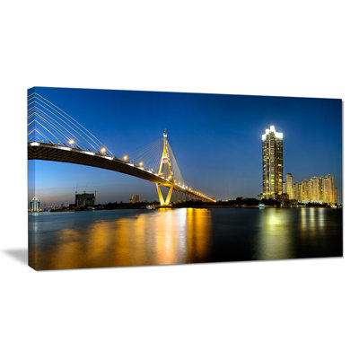 " Lit-up Bhumibol Bridge At Dusk "