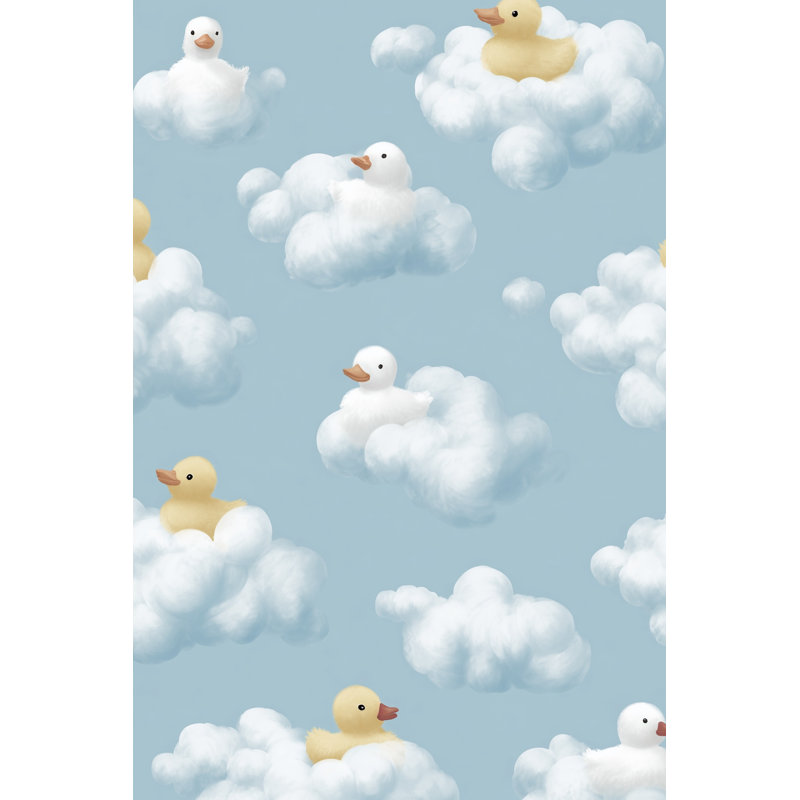 Whimsical Clouds Wallpaper Playful Ducks Decorative Mural, Peel and Stick