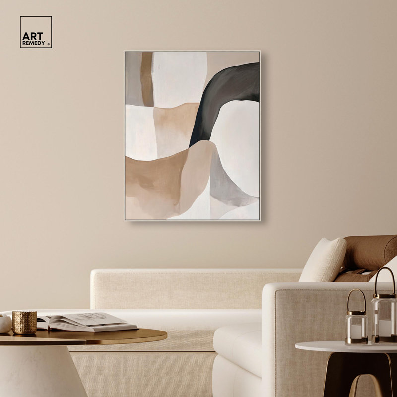 «Curvilinear Composition I» par Art Remedy, H 21 po x l 17 po, Cadre flottant, Gold