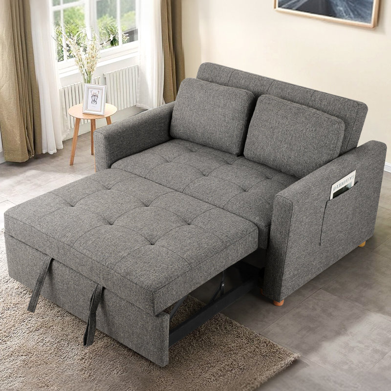 Meit 49" W Convertible Sleeper Sofa 3-In-1, Gray Linen
