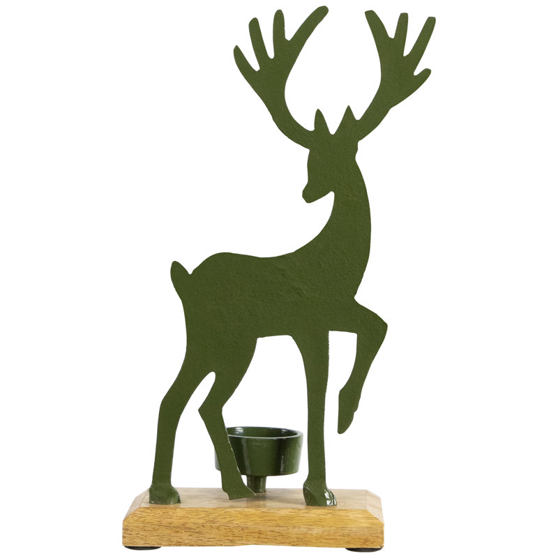 Reindeer And Tree Metal Christmas Tealight Holder, Green, 10.5" H x 6.5" W x 3" D