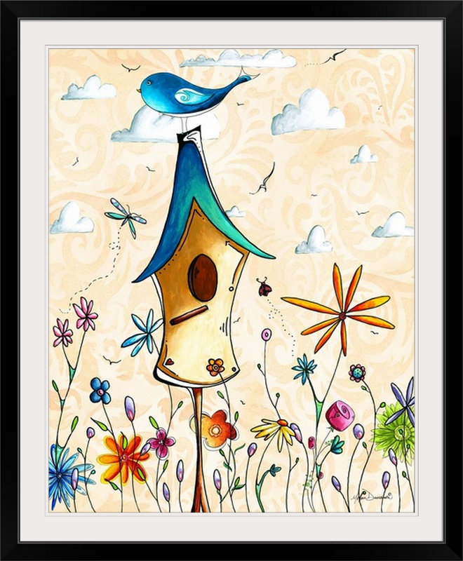 «Bird House» par Megan Duncanson - impression, Cadre noir, H 28 po x l 24 po x P 1 po