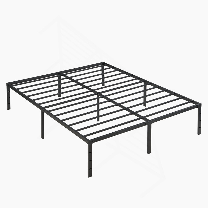 Structure de lit grand en métal robuste, sans bruit, facile à assembler, noire, avec lattes en acier renforcé pour plus de stabilité