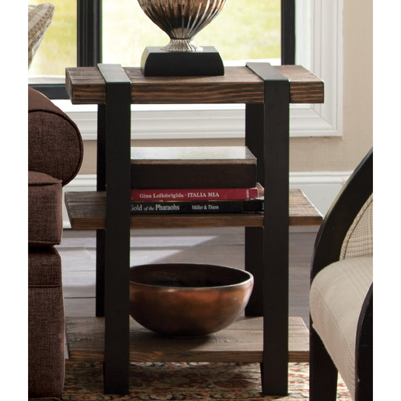 Modesto 2-Shelf Metal Strap and Reclaimed Wood End Table