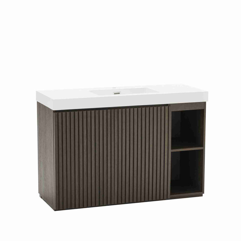 Meuble-lavabo de salle de bain avec lavabo, Blanc, Chêne / fumée