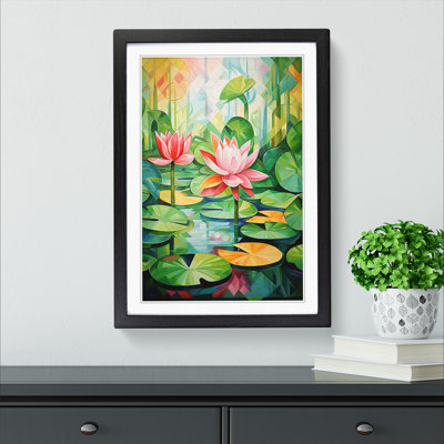 Water Lily Pond Cubism - Single Picture Frame Print on Wood