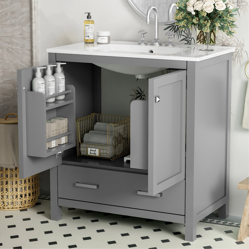 Meuble-lavabo élégant avec lavabo simple et rangement abondant, parfait pour les salles de bain contemporaines