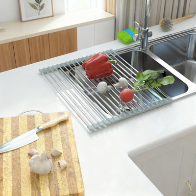 Expandable Roll-Up Dish Drying Rack For Kitchen Sink, Heat-Resistant Silicone Dish Drainer With Non-Slip Design, Retractable Over-The-Sink Storage Solution