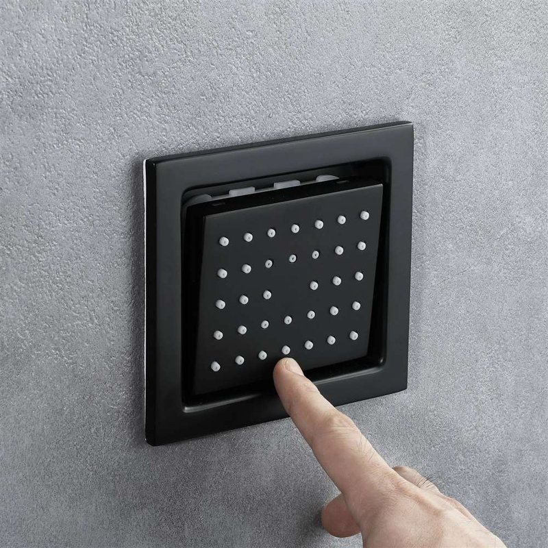 Système de douche thermostatique musical à DEL Florence avec plafonnier encastré tactile, Noir mat