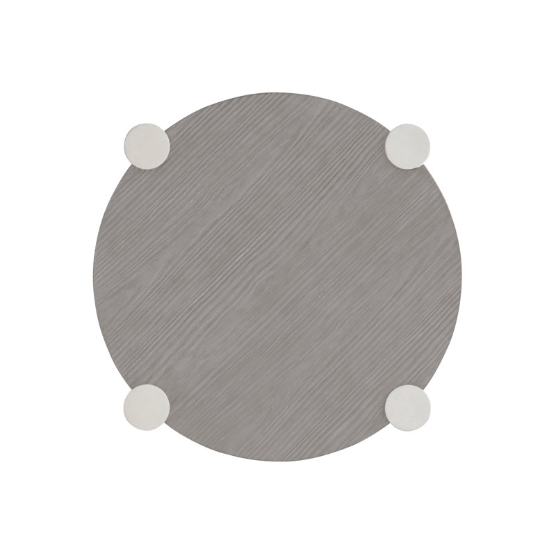 Beige Round Wood Contemporary Side Table