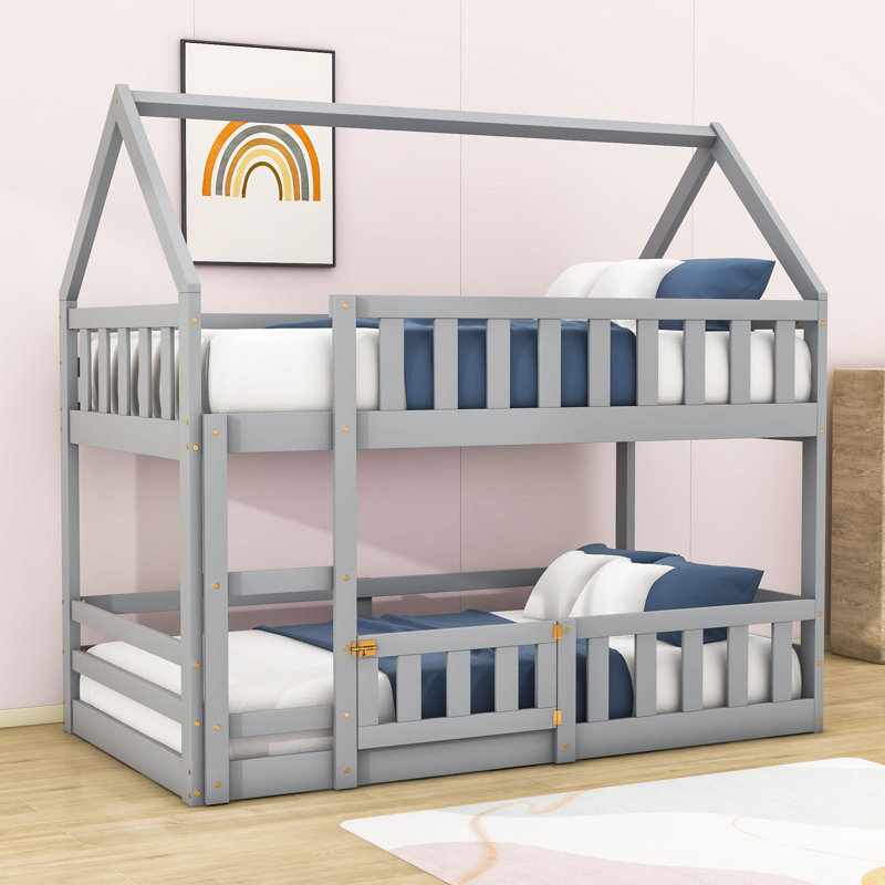 Salome Kids Twin Over Twin Bunk Bed, Gray
