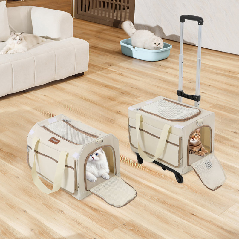2-Layer Rolling Pet Carrier With Mesh Windows