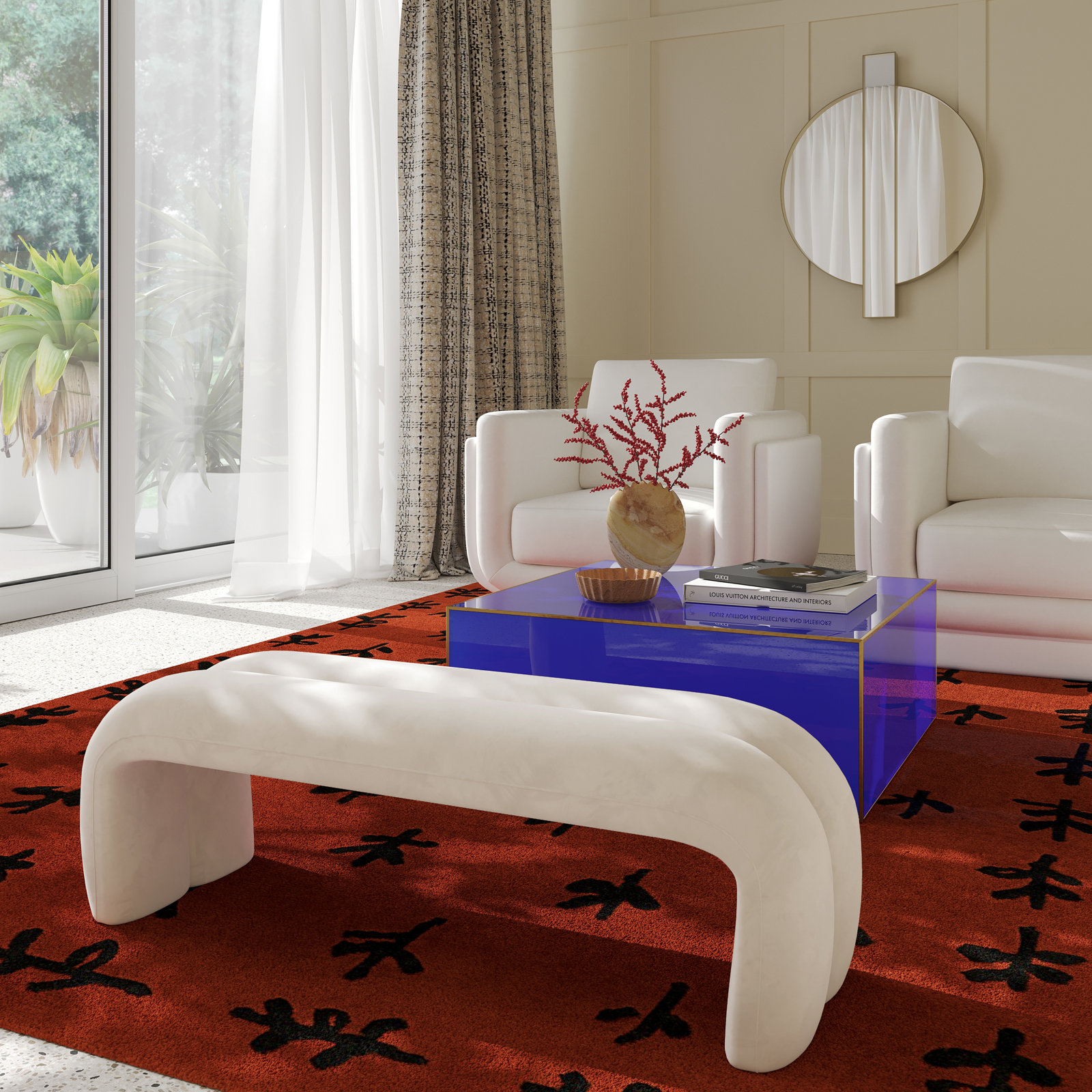 Oriole Velvet Bench, Cream