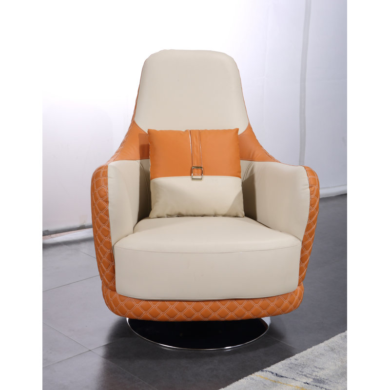 Fauteuil club pivotant en cuir 36 po Elberton, Cuir véritable blanc / orange