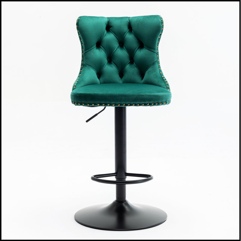 Tabourets de bar pivotants en velours avec hauteur de siège réglable de 25 à 33 pouces, base de 17,7 pouces, confort rembourré moderne