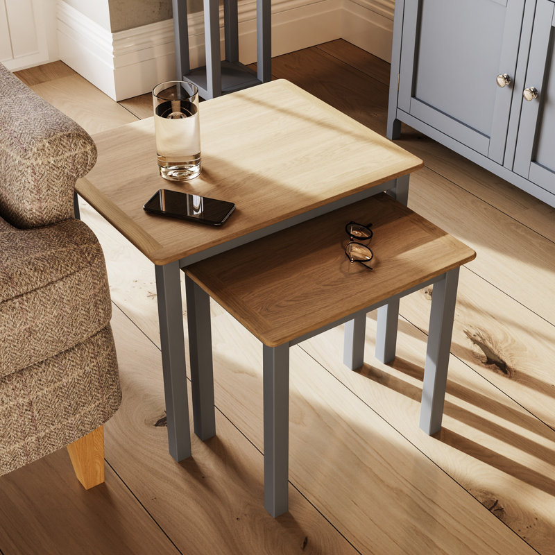 Daris Nest Of 2 Side End Tables. Solid Oak. Fully Assembled., Grey