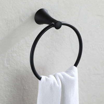 Parlos Brass Matte Black Towel Ring Hand Towel Holder Wall Mount Round Closed 7" Diameter For Bathroom & Kitchen