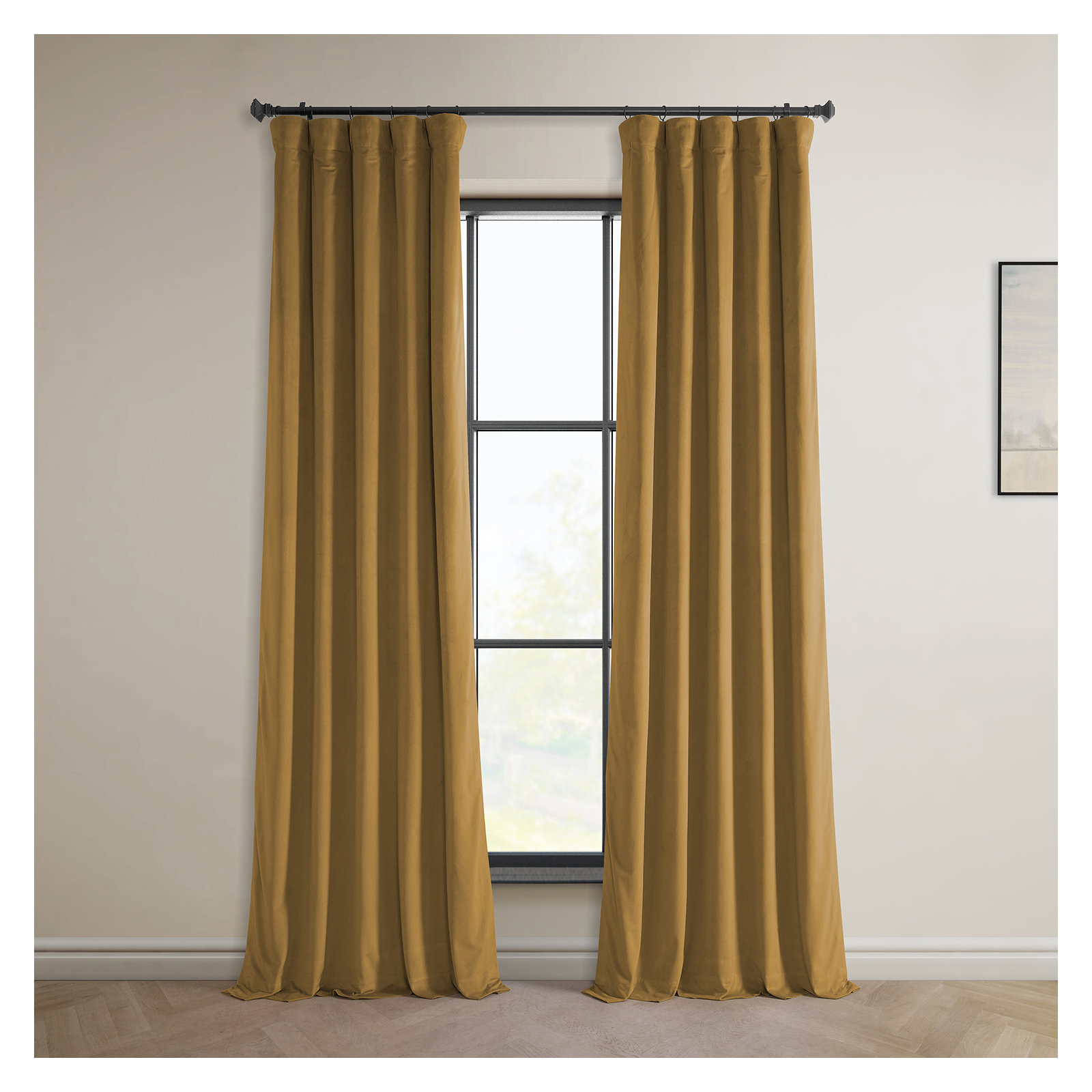 Loria Plush Velvet 100% Blackout Curtains For Bedroom, Living Room - Single Panel, 50" W x 108" L, Apple Cider Gold