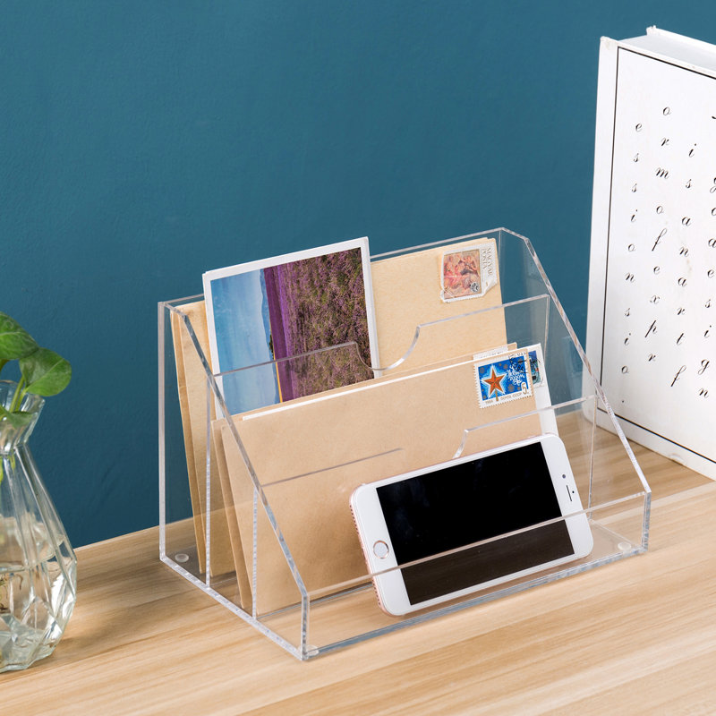 Clear Acrylic Plastic 3-Slot Tabletop File Organiser