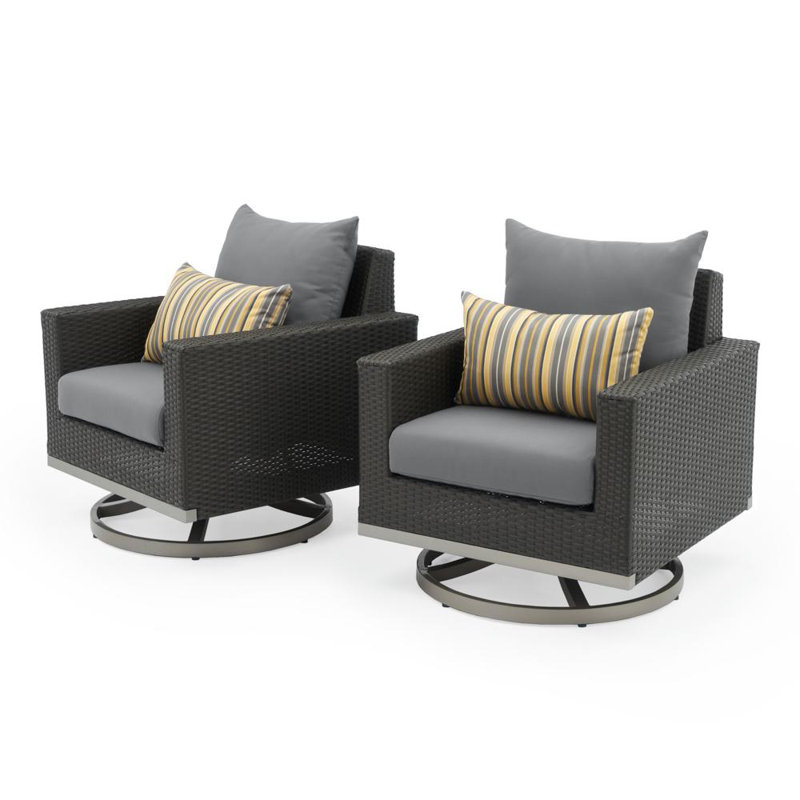 Sameko 2 - Person Patio Conversation Set with Sunbrella® Cushions, Charcoal Grey Sunbrella®, Brown