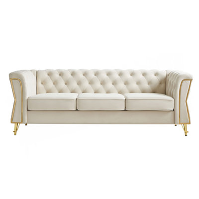 Tufted Velvet Sofa 87.4 Inch