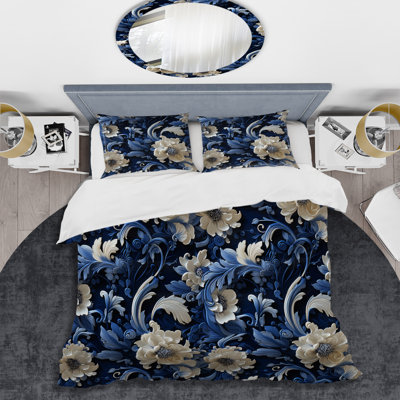 Literie à motif de volutes bleu cobalt