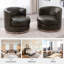 Fauteuil demi-tonneau en cuir véritable (ensemble de 2)-1296728048