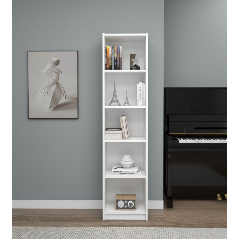 Bibliothèque moderne Modern, blanche, 15,8 x 70,9 x 11,0 pouces | 100% panneau de particules enduit de mélamine, épaisseur: 0,7 pouce | Conception compacte, durable et élégante pour la maison ou le bureau