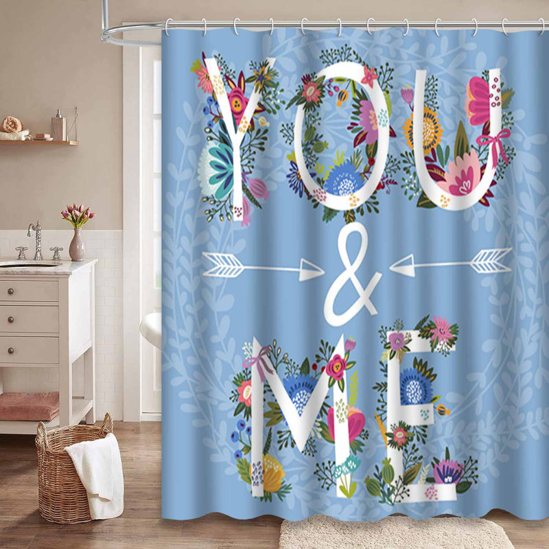 Rideau de douche avec 12 crochets Amazing Floral Letters You Love, L 72 po x l 84 po