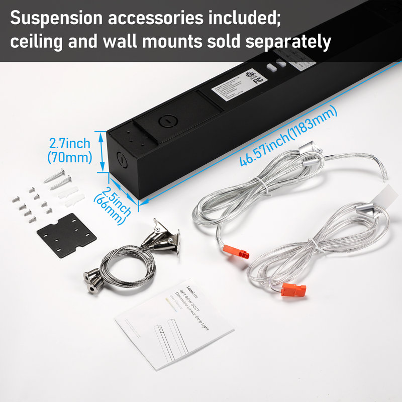 4Ft Led Suspension Linear Light, Up&Down Lighting For Office Living Room, 3000K/4000K/5000K Selectable