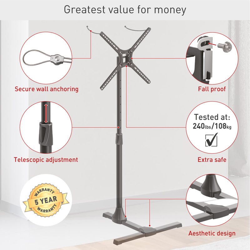 Barkan Black Adjustable Floor Stand TV Mount for 13-65 Inch Screens