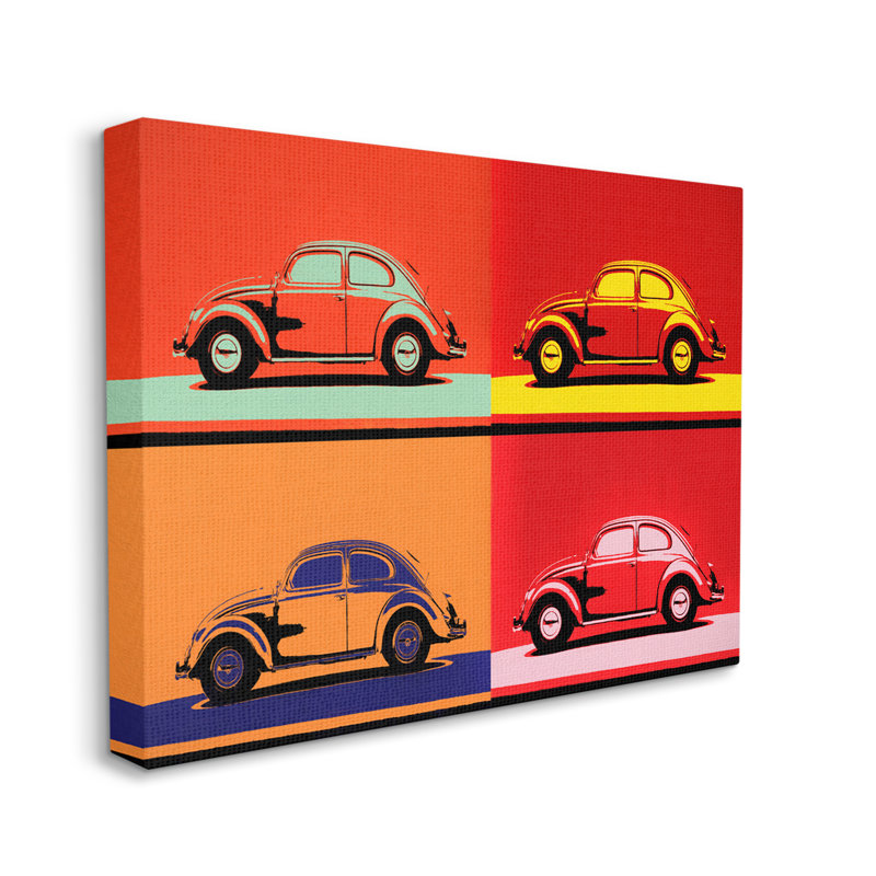 Style pop voiture rétro voiture rouge audacieux, Plaque murale, L 20 po x H 20 po