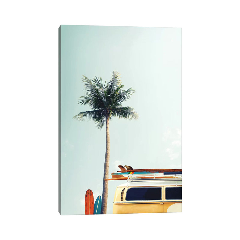 Surf Bus Yellow by Design Fabrikken - Wrapped Canvas Print, 20.32 cm H x 30.48 cm W