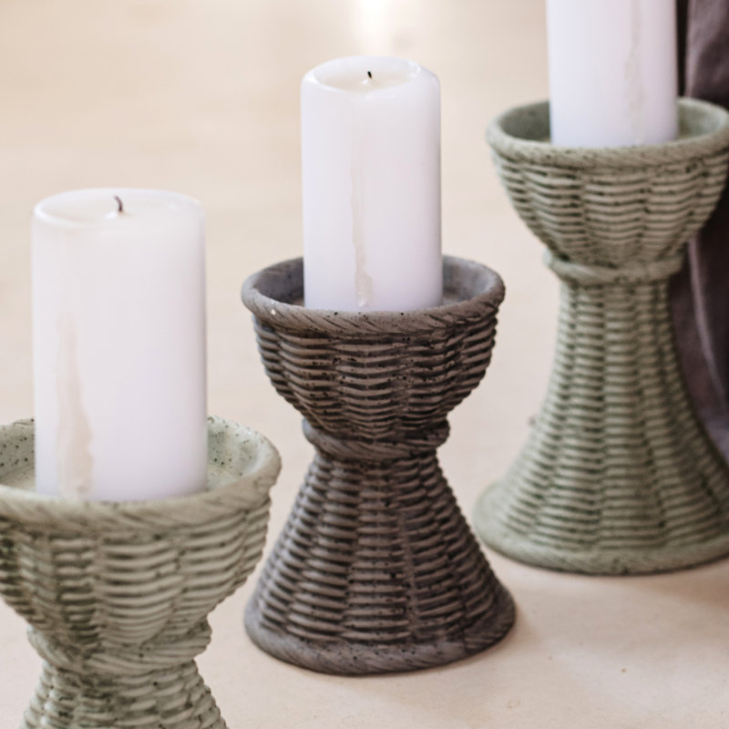 Casa Terra Bianca Tabletop Candlestick, 6" H x 4.75" W x 4.75" D, Gray