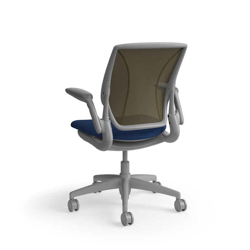 World LM, Ergonomic Task Chair with Poppy Seed Backrest, and  Autumn Upholstered Seat, Gray, Navy Blue Fabric, Brown Mesh