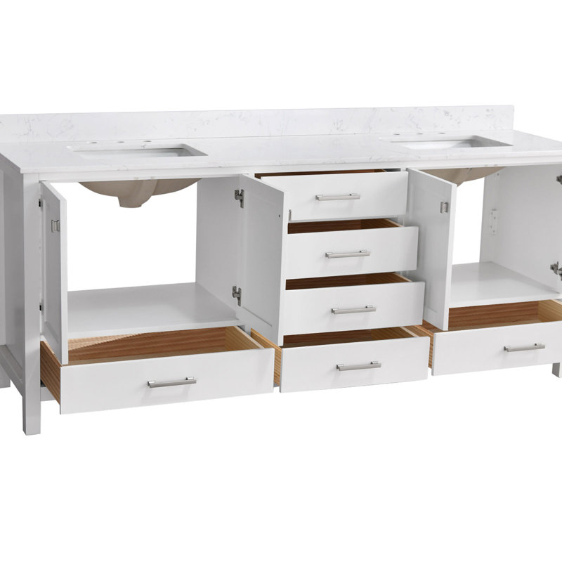 Meuble-lavabo double 84 po avec plateau en pierre reconstituée Render, Blanc